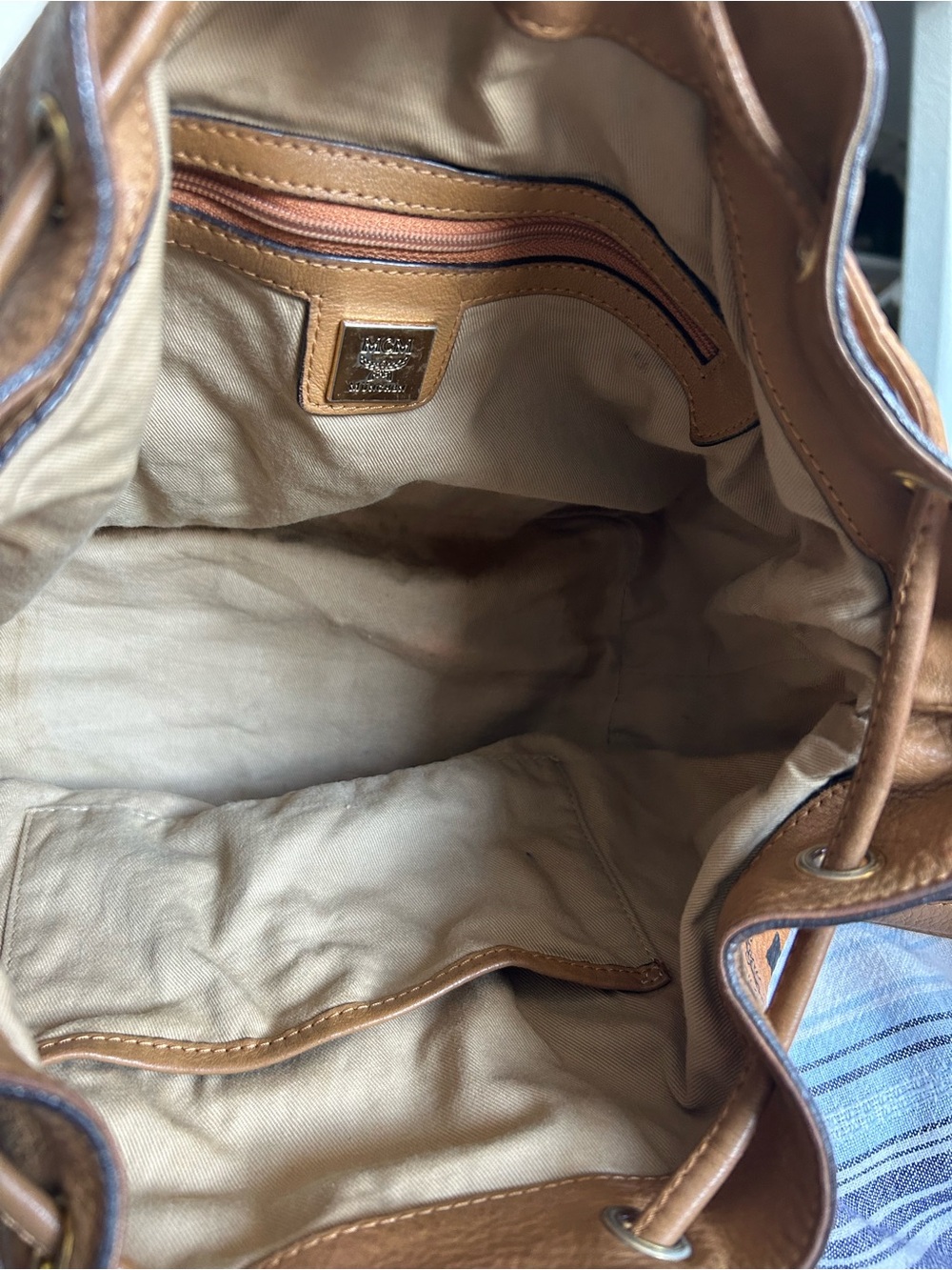 MCM Vintage Cognac Visetos Monogram Drawstring Bucket Bag - Picture 4 of 9